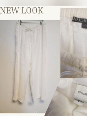 Lafayette 148 New York 100% Linen White Wide L Pull-On Pants Lined Size 12